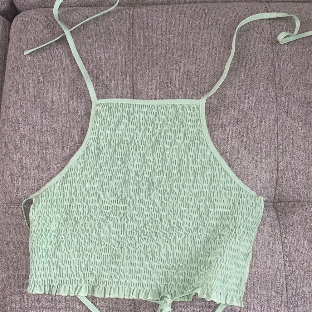 Green open back crop top